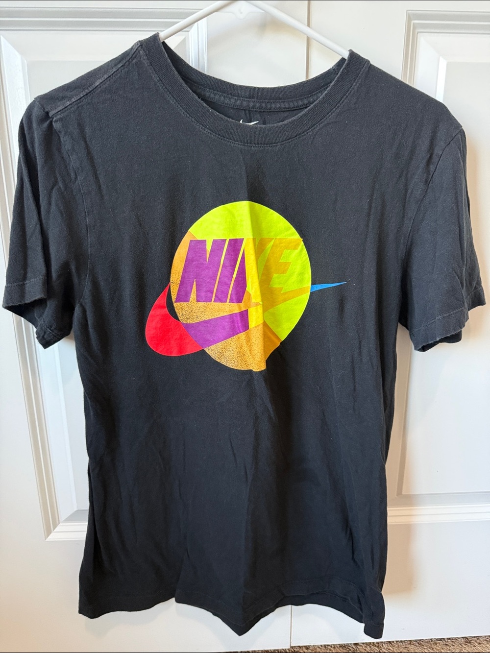 Nike Black Short-Sleeve Tee with Neon Multicolor Planet Logo